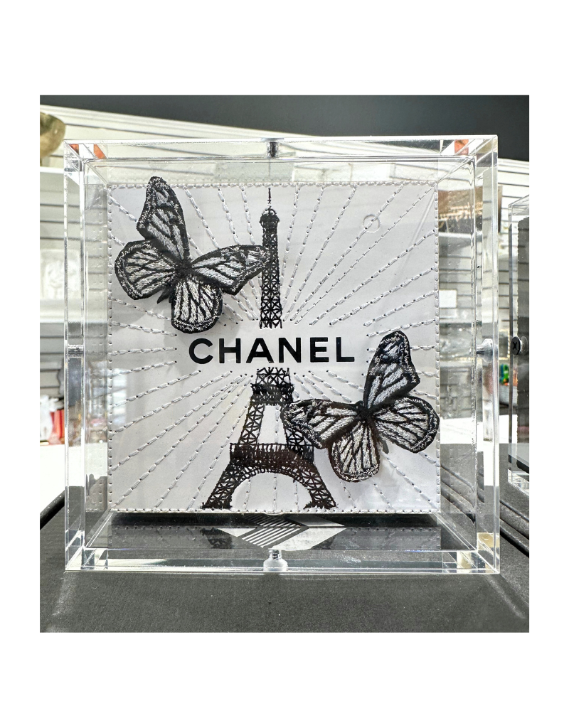 Petite Chanel White Eiffel Tower 5"x5" Acrylic Box