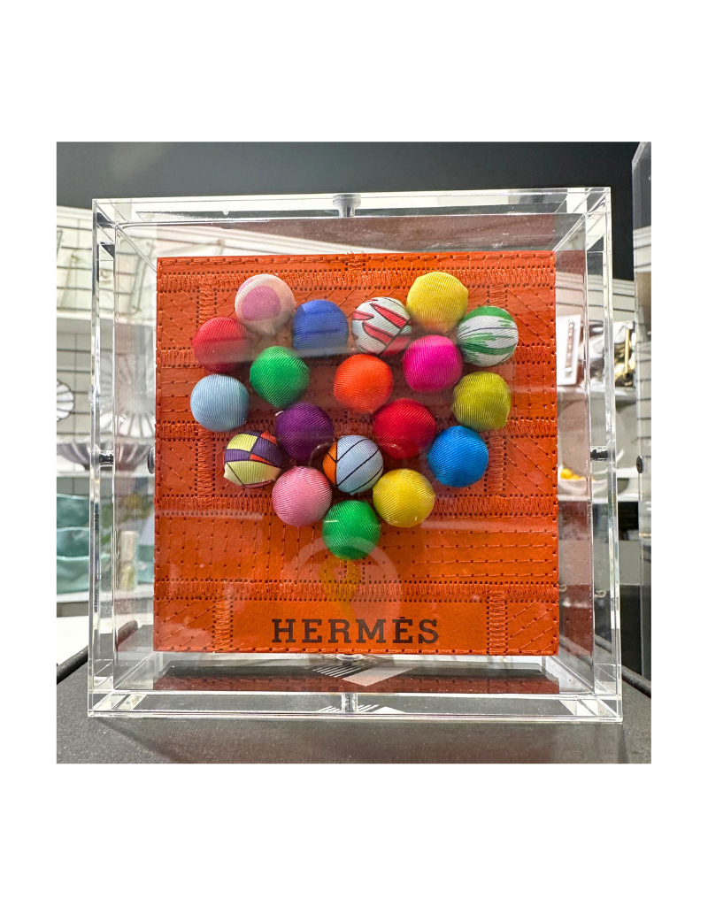 Petite Custom Pom Pom Hermes Heart 5"x5" Acrylic Box