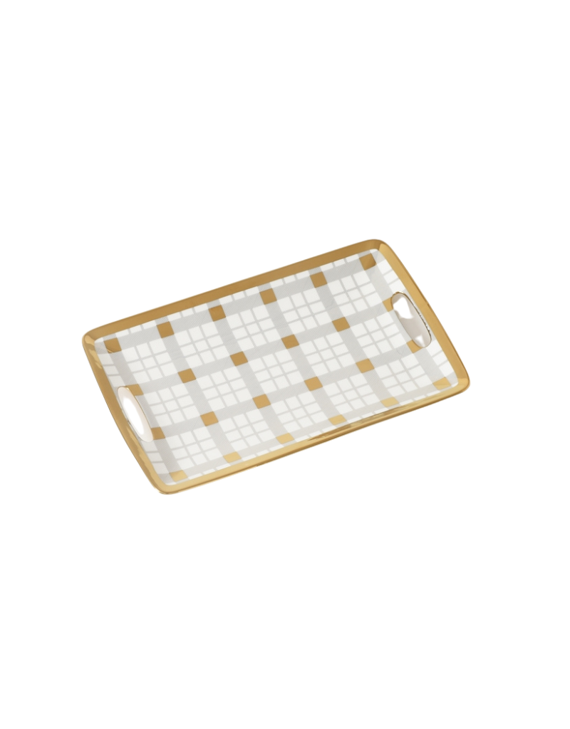 Gold & Plaid Small Tray With Handles