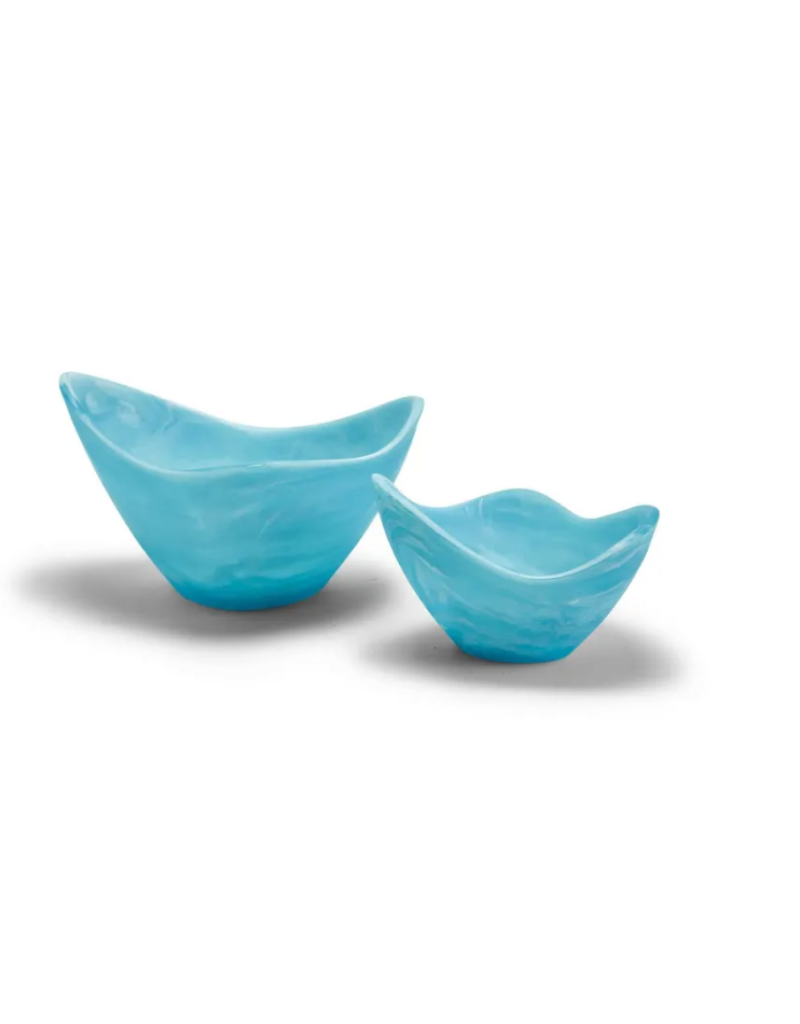 Aqua Marbleized Organic Shaped Bowls (Options)