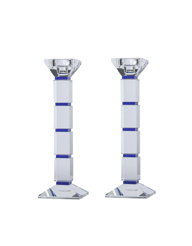 Crystal Candlesticks Square Design Set of 2 - Blue