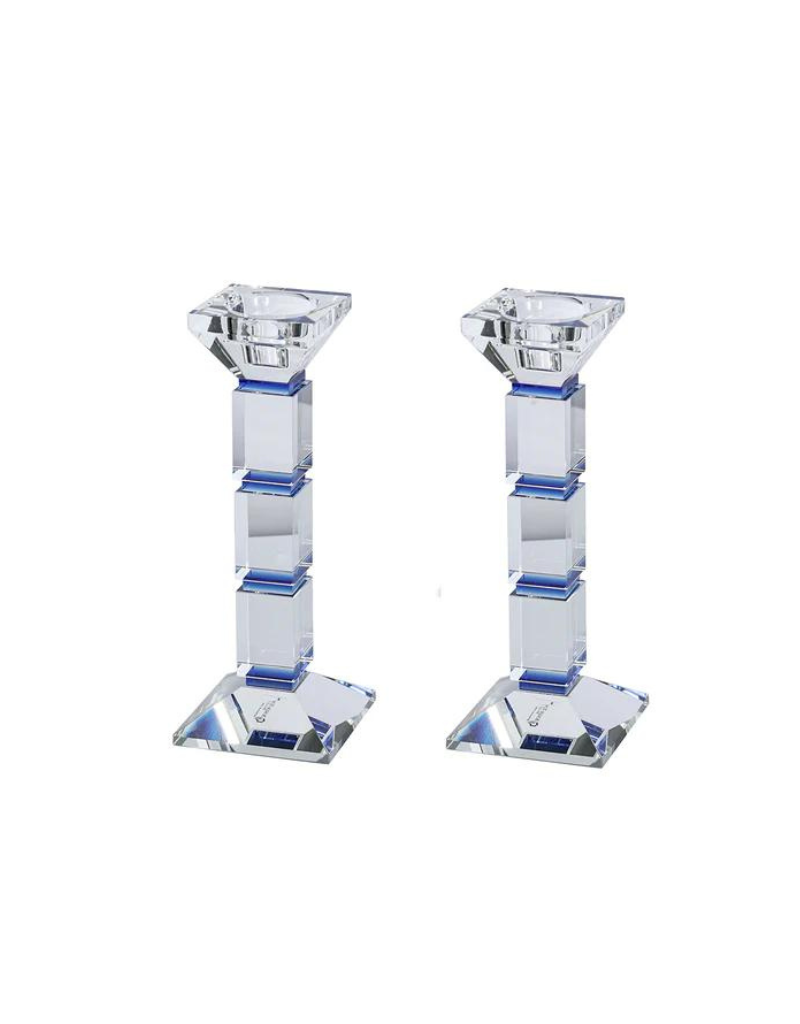 Crystal Candlesticks Square Design Set of 2 - Blue