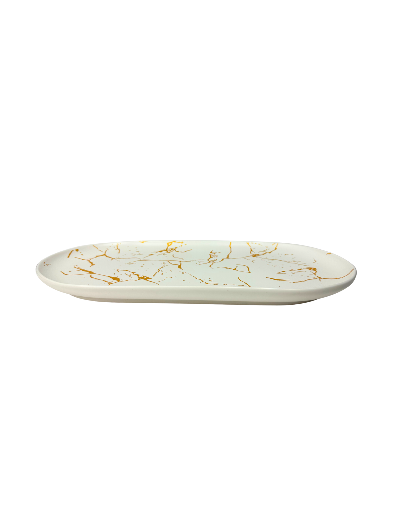 Matte White & Gold Oval Serving Plate