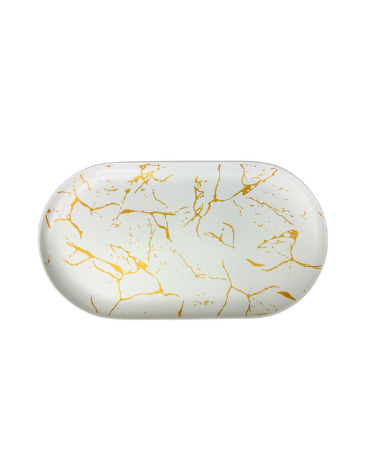Matte White & Gold Oval Serving Plate