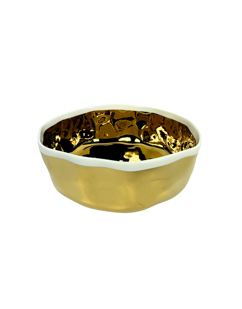 Large Gold & White Serving Bowl
