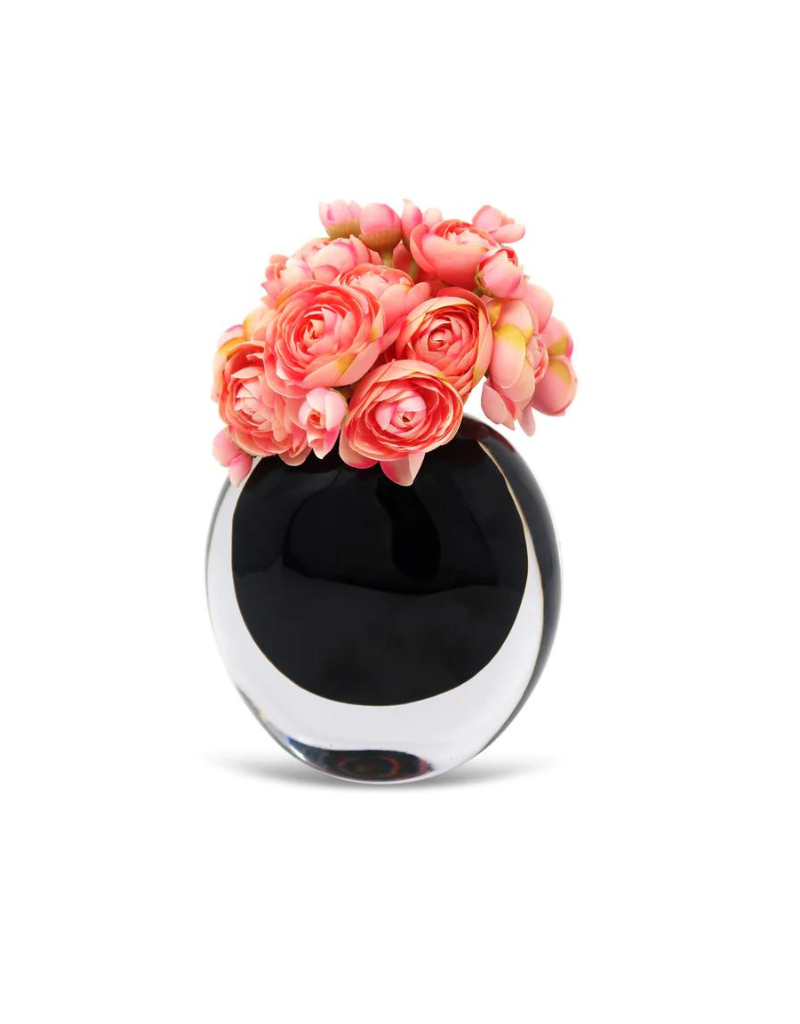 Double Wall Black Inlay Glass Vase With Pink Flowers