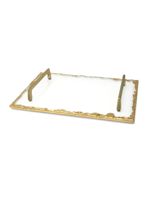 Gold Rim Handled Glass Tray
