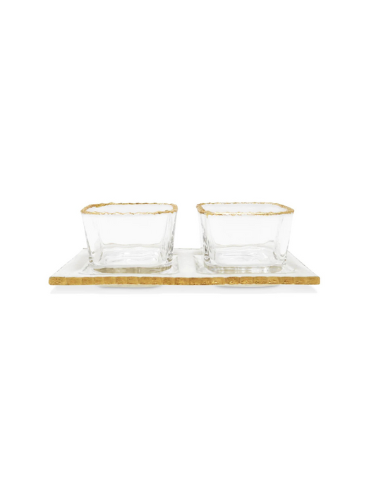Two Bowl Relish Dish On Tray