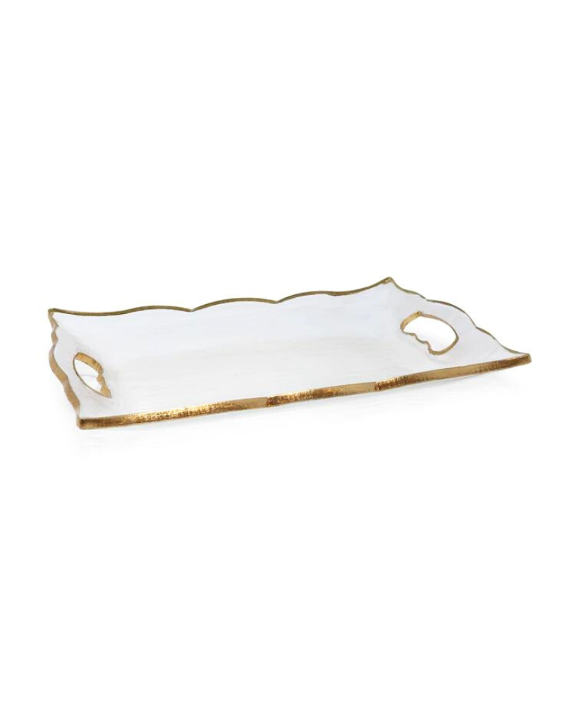 Rectangular Glass & Gold Tray With Handles