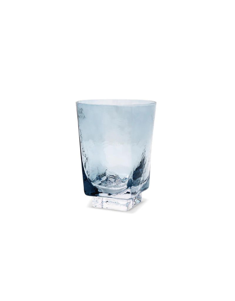 Blue Hammered Double Old Fashion Glass Set