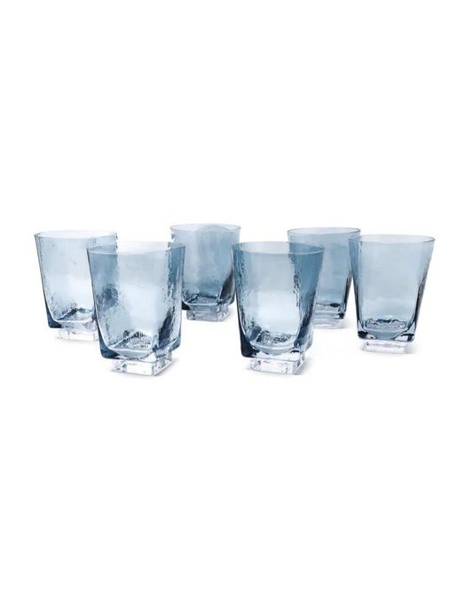 Blue Hammered Double Old Fashion Glass Set