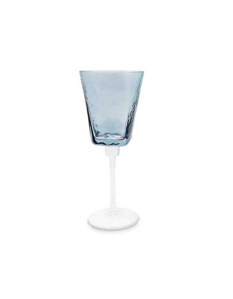 Blue Hammered Wine Glass Set