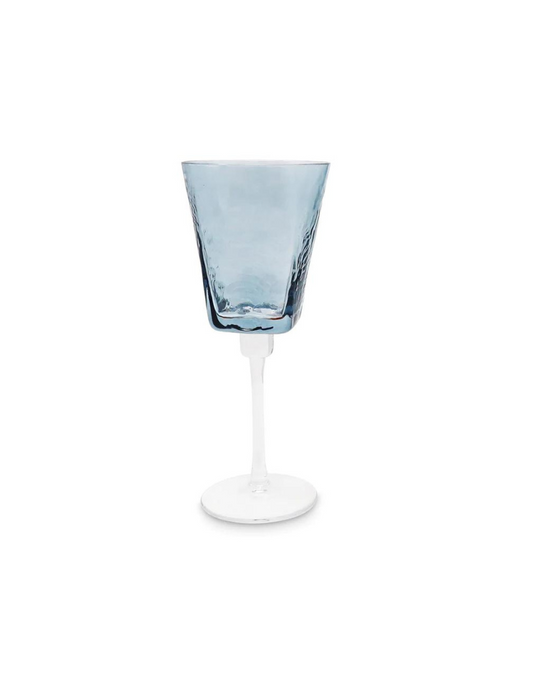 Blue Hammered Wine Glass Set