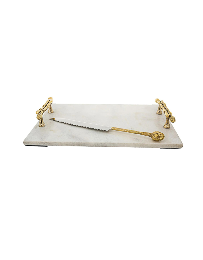 Marble Challah Tray with Gold Handles