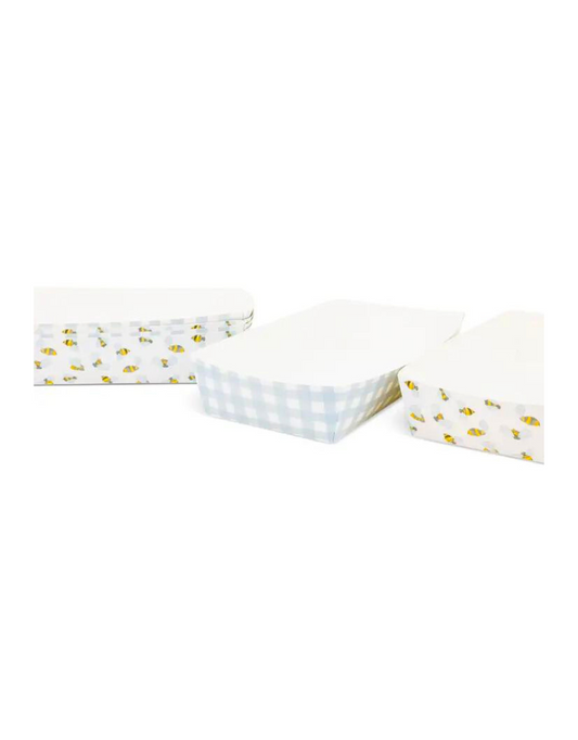 Set of 12 Food Trays Bees/Light Blue Gingham