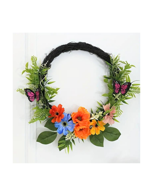 Colorful Flowers & Butterfly Wreath