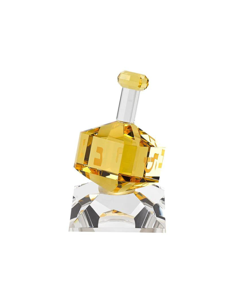 Hand Crafted Amber Crystal Dreidel On Stand