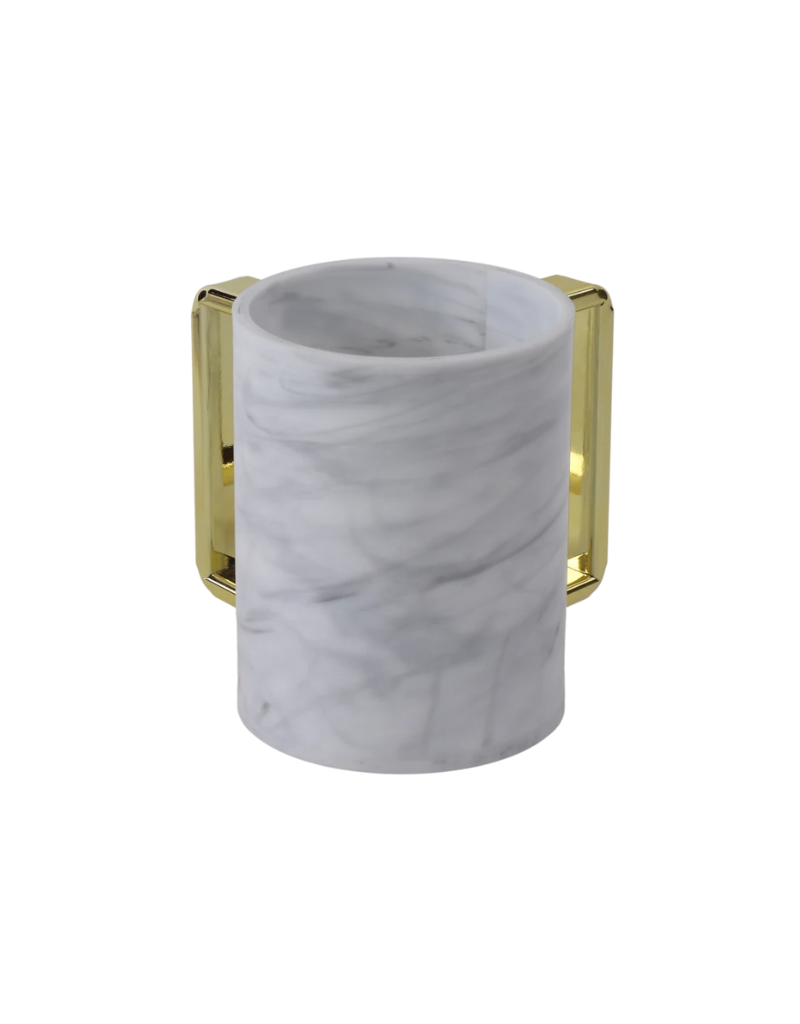 Marble Acrylic Washing Cup with Gold Handles