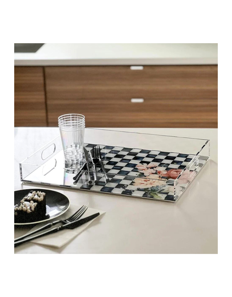 Checkered Black Tray with Handles