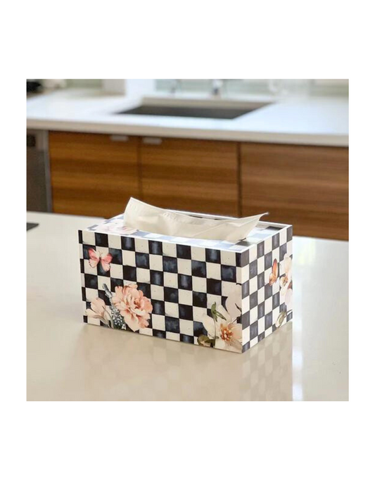 Lucite Black Checkered Tissue Box
