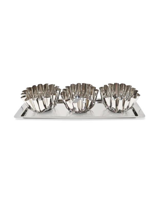 3 Bowl Stainless Steel Relish Dish On Tray