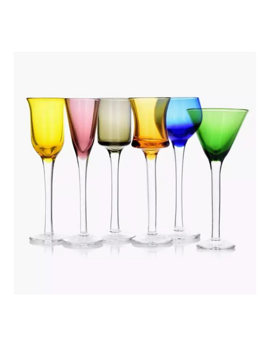 Set of Six Stemmed Colorful Shot Glasses