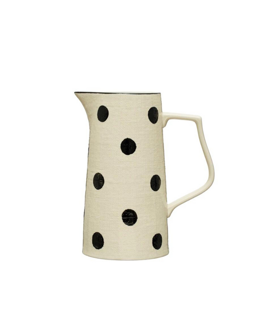 Hand Painted Stoneware Pitcher - Linen & Dots