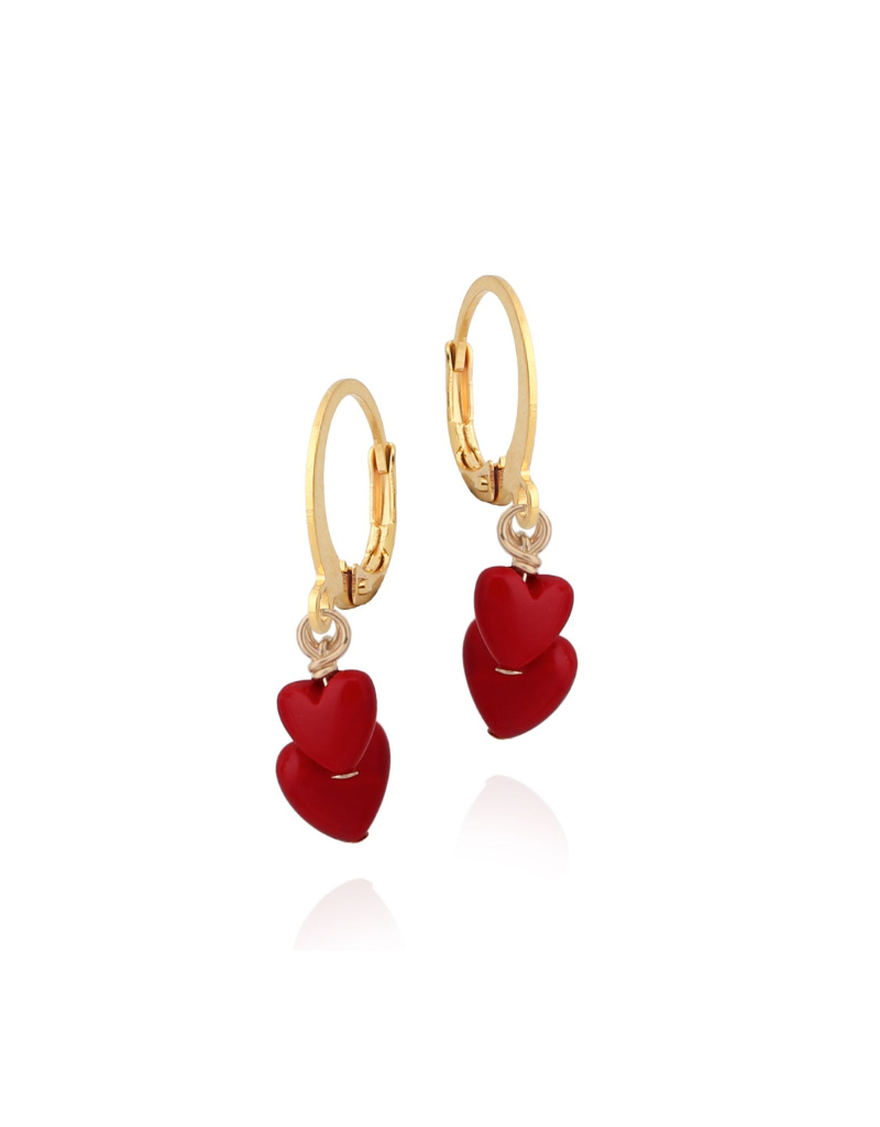 Red Double Coral Heart Earrings