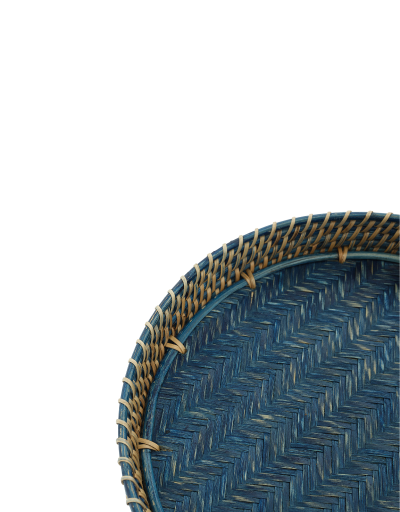 Navy Blue Rattan Trays with Handles