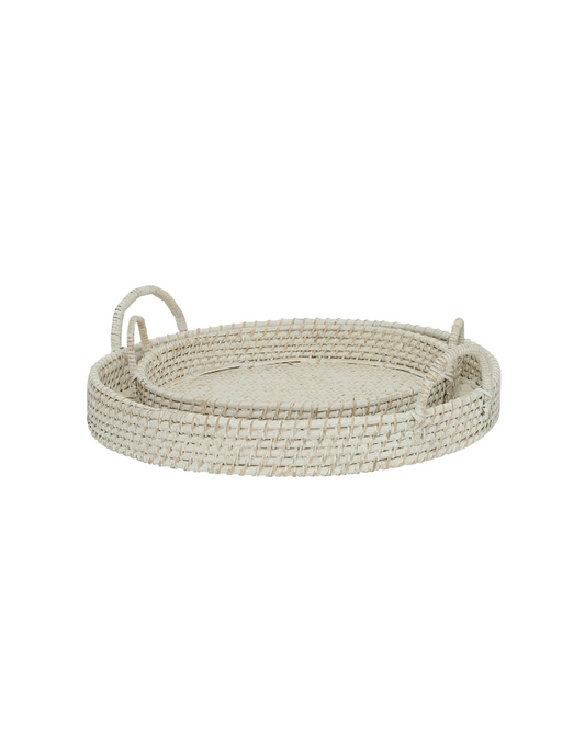 White Rattan Trays with Handles