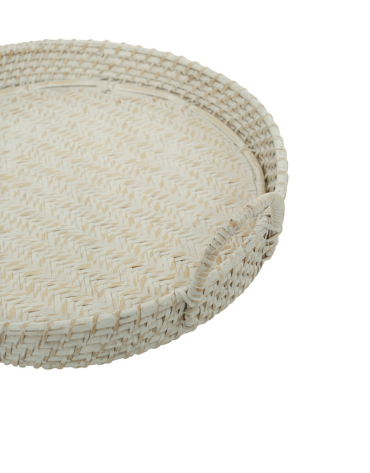 White Rattan Trays with Handles