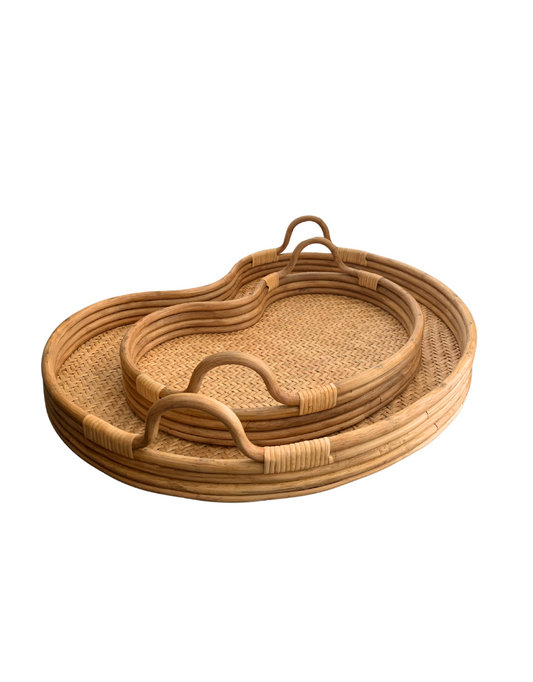 Lily Pad Rattan & Bamboo Tray with Handles