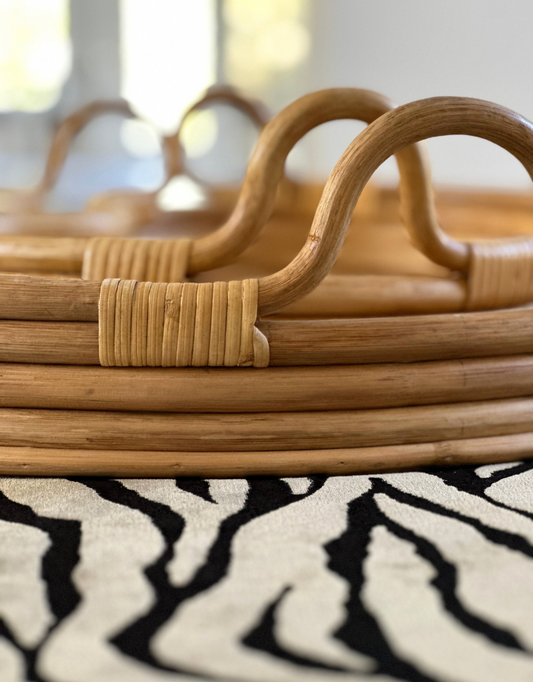 Lily Pad Rattan & Bamboo Tray with Handles