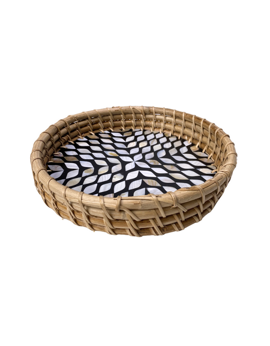 Black & White Mother of Pearl Rattan Basket