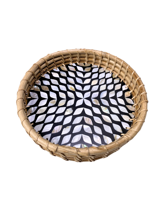 Black & White Mother of Pearl Rattan Basket