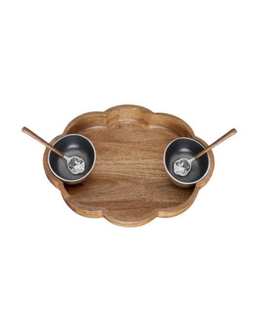 Silver Lining Wooden Tray with Bowls & Cloud Spoons