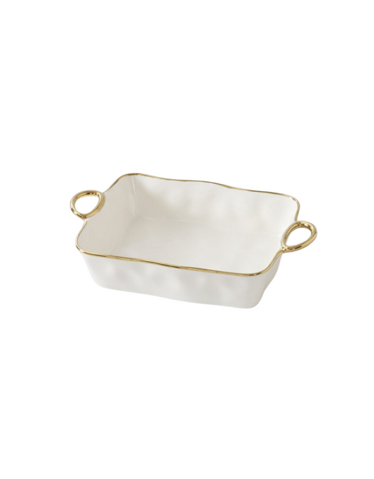 White & Gold Rectangular Baking Dish