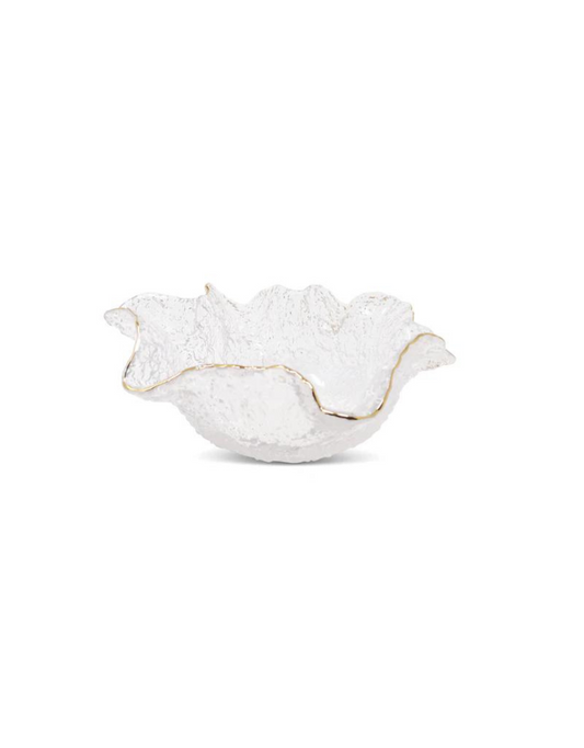 Hammered Glass Ruffled Bowl With Gold Trim