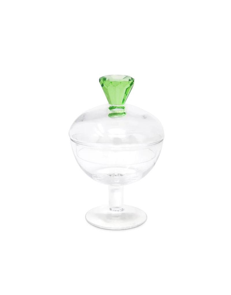 Glass Footed Jar with Colored Diamond Handle
