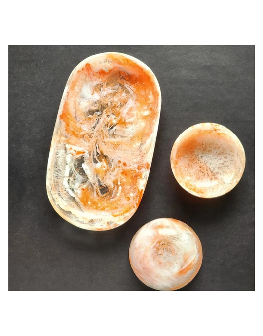 Small Resin Serving Tray with 2 Bowls - Orange