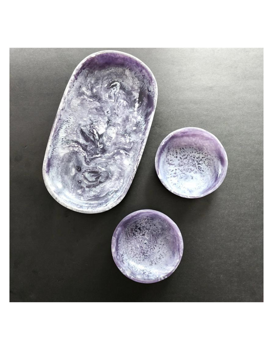 Small Resin Serving Tray with 2 Bowls - Indigo