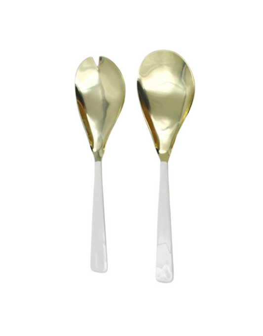 Gold Salad Servers with White Handles