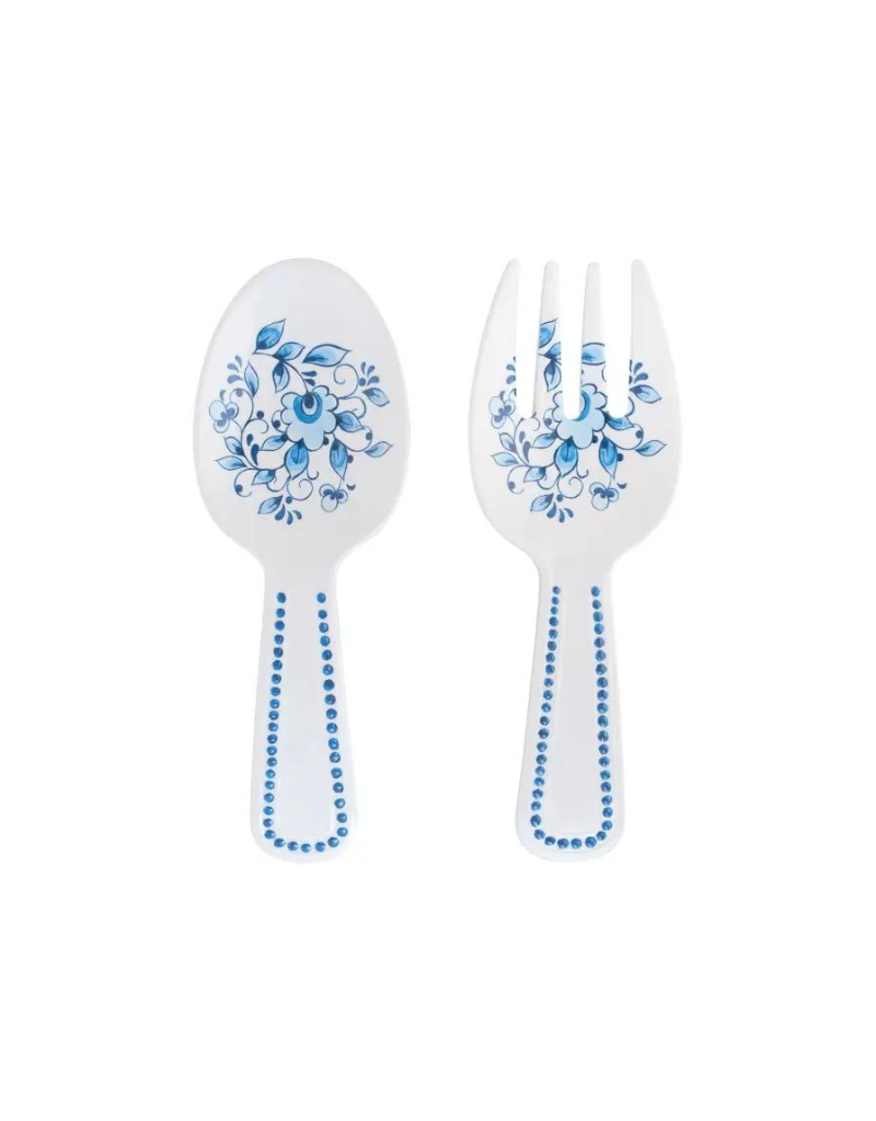 Blue & White Floral Melamine Salad Servers