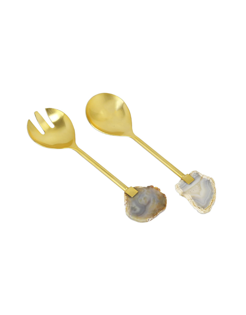 Agate Stone Gold Salad Servers