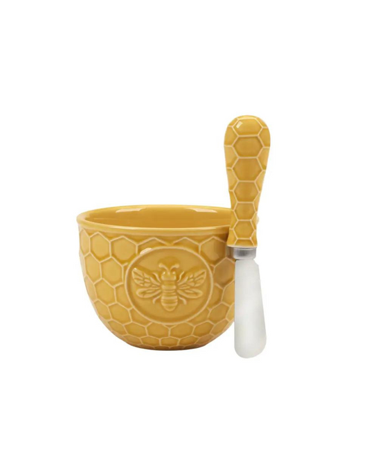 French Bees Embossed Honeycomb Dip Bowl & Spreader