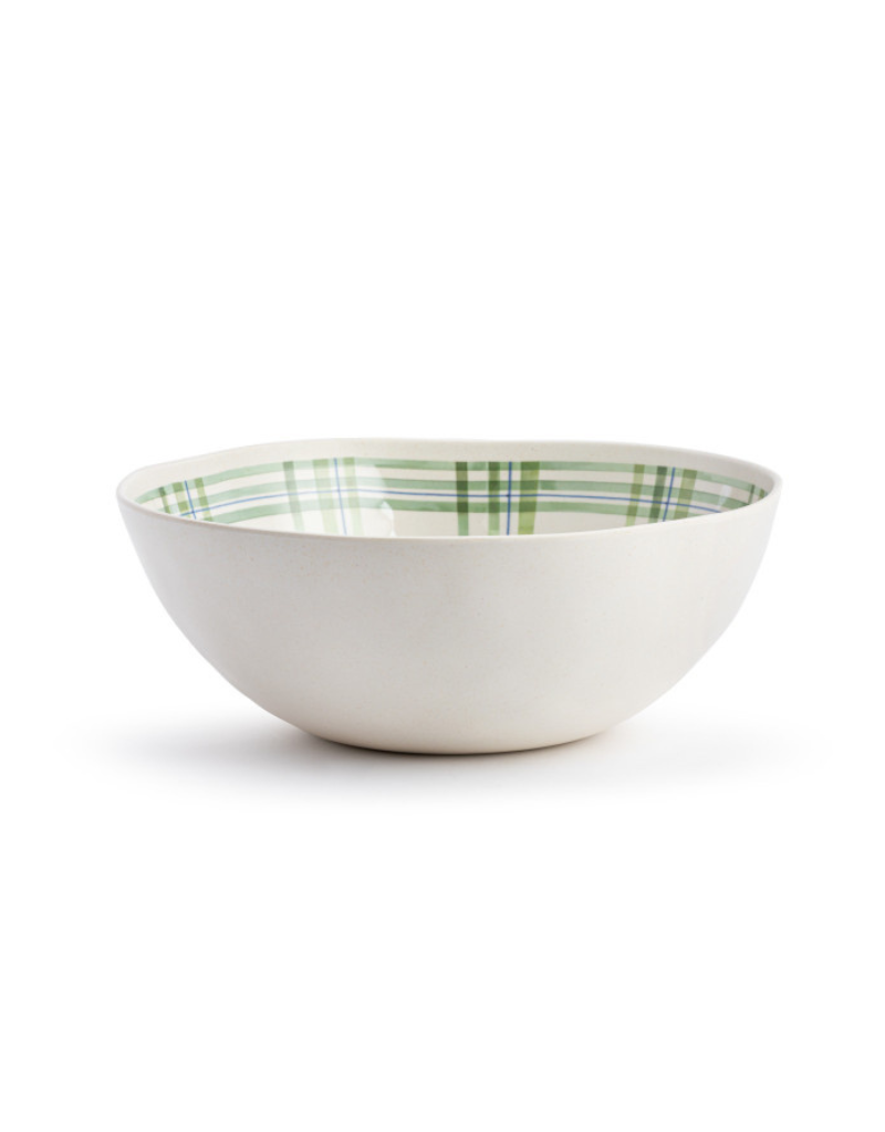 Green Plaid Large Melamine Serving Bowl