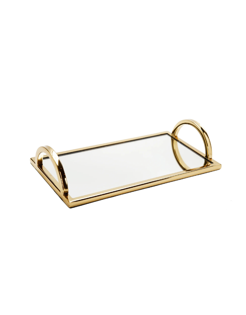 Rectangular Gold Mirror Tray with Handles