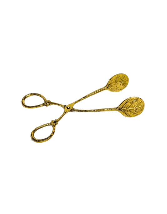 Vintage Style Brass Leaf Serving Tongs