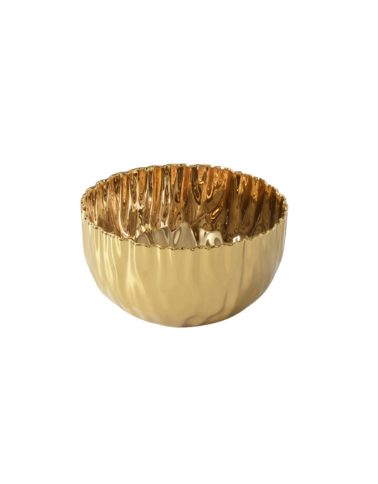 Pleated Medium Gold Porcelain Bowl