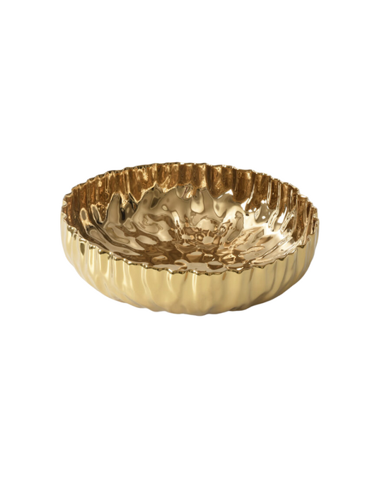 Pleated Extra Large Shallow Gold Bowl